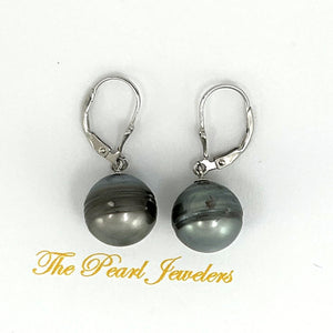 91T0121  NATURAL GRAY GENUINE TAHITIAN PEARL LEVERBACK DANGLE EARRINGS