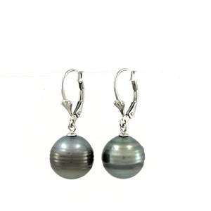 91T0121  NATURAL GRAY GENUINE TAHITIAN PEARL LEVERBACK DANGLE EARRINGS