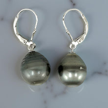 Load image into Gallery viewer, Solid Sterling Silver .925 Leverback Black Tahitian Pearl Earrings