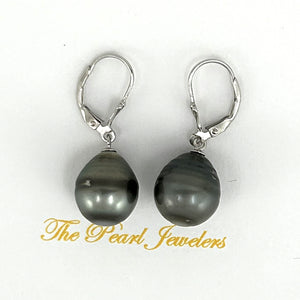 91T0123  GENUINE TAHITIAN BLACK PEARL LEVERBACK DANGLE EARRINGS