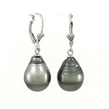 Load image into Gallery viewer, Genuine Tahitian Black Pearl Leverback Dangle Earrings
