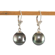 Load image into Gallery viewer, Genuine Tahitian Black Pearl Leverback Dangle Earrings