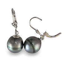 Load image into Gallery viewer, Genuine Tahitian Black Pearl Leverback Dangle Earrings