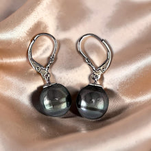 Load image into Gallery viewer, Genuine Tahitian Black Pearl Leverback Dangle Earrings