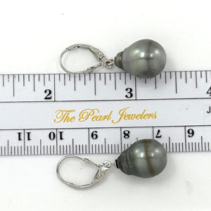 91T0124  GENUINE TAHITIAN BLACK PEARL LEVERBACK DANGLE EARRINGS