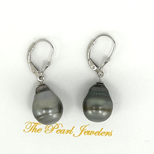 91T0124  GENUINE TAHITIAN BLACK PEARL LEVERBACK DANGLE EARRINGS