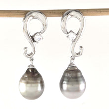 Load image into Gallery viewer, Solid Sterling Silver .925 Smoke-White Tahitian Pearl Dangle Stud Earrings