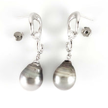 Load image into Gallery viewer, Solid Sterling Silver .925 Smoke-White Tahitian Pearl Dangle Stud Earrings