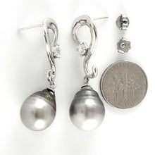 Load image into Gallery viewer, Solid Sterling Silver .925 Smoke-White Tahitian Pearl Dangle Stud Earrings