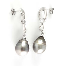 Load image into Gallery viewer, Solid Sterling Silver .925 Smoke-White Tahitian Pearl Dangle Stud Earrings