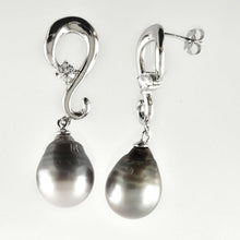 Load image into Gallery viewer, Solid Sterling Silver .925 Smoke-White Tahitian Pearl Dangle Stud Earrings