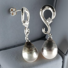Load image into Gallery viewer, Solid Sterling Silver .925 Smoke-White Tahitian Pearl Dangle Stud Earrings
