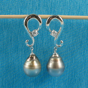 Solid Sterling Silver .925 Smoke-White Tahitian Pearl Dangle Stud Earrings