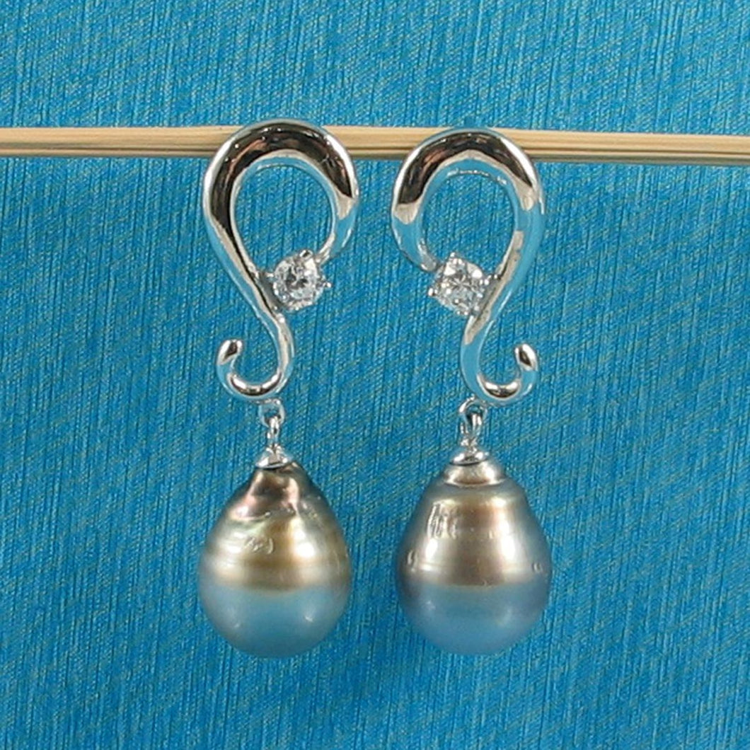 Solid Sterling Silver .925 Smoke-White Tahitian Pearl Dangle Stud Earrings