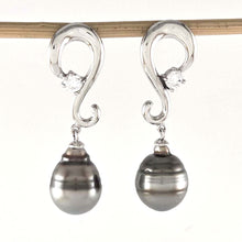 Load image into Gallery viewer, Solid Sterling Silver .925 Gray-Silver Tahitian Pearl Dangle Stud Earrings