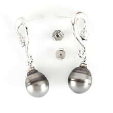 Load image into Gallery viewer, Solid Sterling Silver .925 Gray-Silver Tahitian Pearl Dangle Stud Earrings