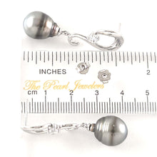 Load image into Gallery viewer, Solid Sterling Silver .925 Gray-Silver Tahitian Pearl Dangle Stud Earrings
