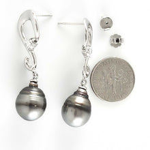 Load image into Gallery viewer, Solid Sterling Silver .925 Gray-Silver Tahitian Pearl Dangle Stud Earrings