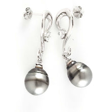 Load image into Gallery viewer, Solid Sterling Silver .925 Gray-Silver Tahitian Pearl Dangle Stud Earrings