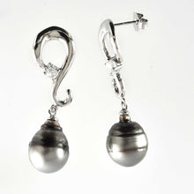 Load image into Gallery viewer, Solid Sterling Silver .925 Gray-Silver Tahitian Pearl Dangle Stud Earrings