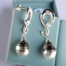 Load image into Gallery viewer, Solid Sterling Silver .925 Gray-Silver Tahitian Pearl Dangle Stud Earrings