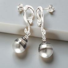 Load image into Gallery viewer, Solid Sterling Silver .925 Gray-Silver Tahitian Pearl Dangle Stud Earrings