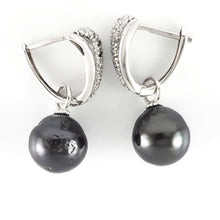 Load image into Gallery viewer, Solid Sterling Silver .925 Black Tahitian Pearl Euro-Back Dangle Earrings