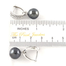 Load image into Gallery viewer, Solid Sterling Silver .925 Black Tahitian Pearl Euro-Back Dangle Earrings