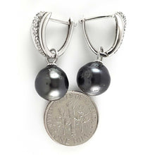 Load image into Gallery viewer, Solid Sterling Silver .925 Black Tahitian Pearl Euro-Back Dangle Earrings