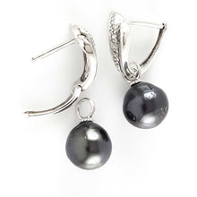Load image into Gallery viewer, Solid Sterling Silver .925 Black Tahitian Pearl Euro-Back Dangle Earrings