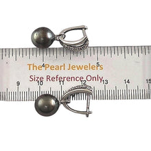 Load image into Gallery viewer, Solid Sterling Silver .925 Black Tahitian Pearl Euro-Back Dangle Earrings