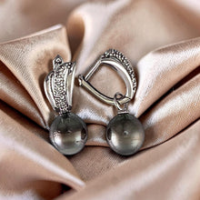 Load image into Gallery viewer, Solid Sterling Silver .925 Black Tahitian Pearl Euro-Back Dangle Earrings