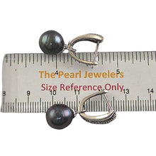 Load image into Gallery viewer, Solid Sterling Silver .925 Black Tahitian Pearl Euro-Back Dangle Earrings