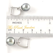 Load image into Gallery viewer, Solid Sterling Silver .925 Gray-Blue Tahitian Pearl Euro-Back Dangle Earrings