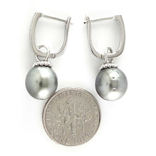 Load image into Gallery viewer, Solid Sterling Silver .925 Gray-Blue Tahitian Pearl Euro-Back Dangle Earrings