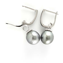 Load image into Gallery viewer, Solid Sterling Silver .925 Gray-Blue Tahitian Pearl Euro-Back Dangle Earrings