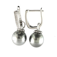 Load image into Gallery viewer, Solid Sterling Silver .925 Gray-Blue Tahitian Pearl Euro-Back Dangle Earrings