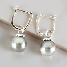 Load image into Gallery viewer, Solid Sterling Silver .925 Gray-Blue Tahitian Pearl Euro-Back Dangle Earrings