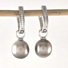 Load image into Gallery viewer, Solid Sterling Silver .925 Silver-Gray Tahitian Pearl Euro-Back Earrings