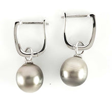 Load image into Gallery viewer, Solid Sterling Silver .925 Silver-Gray Tahitian Pearl Euro-Back Earrings
