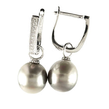 Load image into Gallery viewer, Solid Sterling Silver .925 Silver-Gray Tahitian Pearl Euro-Back Earrings