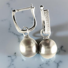 Load image into Gallery viewer, Solid Sterling Silver .925 Silver-Gray Tahitian Pearl Euro-Back Earrings