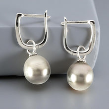 Load image into Gallery viewer, Solid Sterling Silver .925 Silver-Gray Tahitian Pearl Euro-Back Earrings
