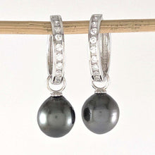 Load image into Gallery viewer, Solid Sterling Silver .925 Black-Peacock Tahitian Pearl C-Hoop Earrings