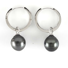 Load image into Gallery viewer, Solid Sterling Silver .925 Black-Peacock Tahitian Pearl C-Hoop Earrings