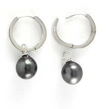 Load image into Gallery viewer, Solid Sterling Silver .925 Black-Peacock Tahitian Pearl C-Hoop Earrings