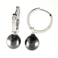 Load image into Gallery viewer, Solid Sterling Silver .925 Black-Peacock Tahitian Pearl C-Hoop Earrings