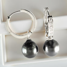 Load image into Gallery viewer, Solid Sterling Silver .925 Black-Peacock Tahitian Pearl C-Hoop Earrings