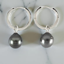 Load image into Gallery viewer, Solid Sterling Silver .925 Black-Peacock Tahitian Pearl C-Hoop Earrings