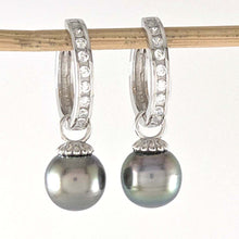 Load image into Gallery viewer, Solid Sterling Silver .925 Black-Green Overtone Tahitian Pearl C-Hoop Earrings